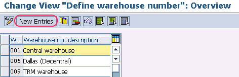 define warehouse number new entries