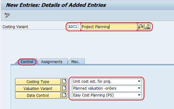 Create Costing Variant in SAP