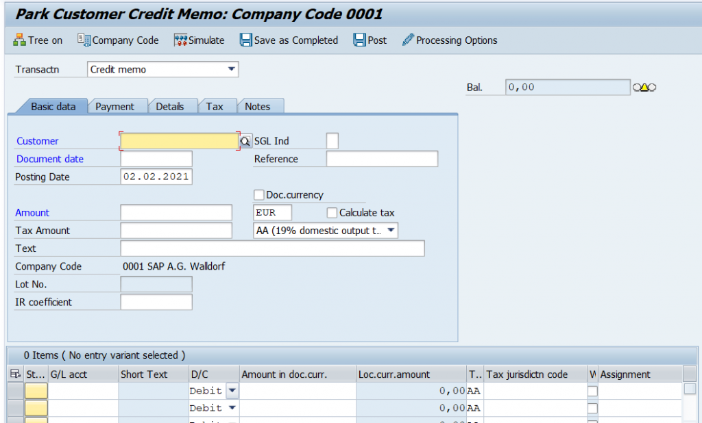 Cómo estacionar una nota de crédito del cliente en SAP  sapping®2023