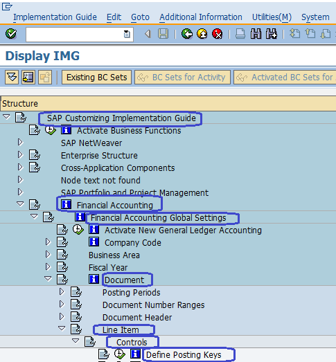 Define Posting Keys SAP