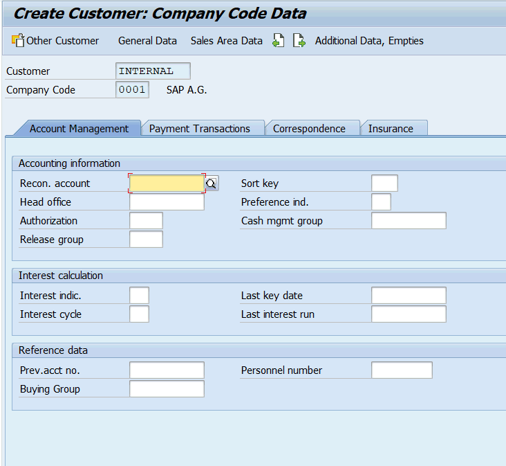 create customer company code data in sap