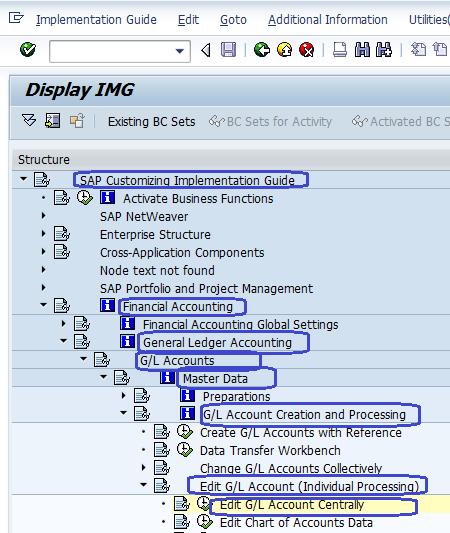 edit gl Account centrally SAP