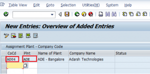 assignment of plant to company code in sap table