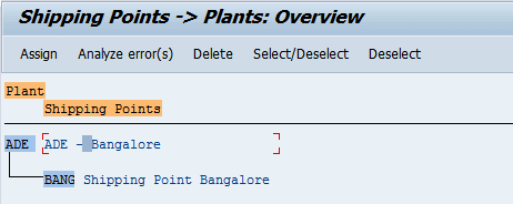 shipping point assignment to plant table