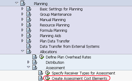 create assessment cost elements SAP path