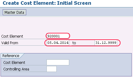 create cost element initial screen