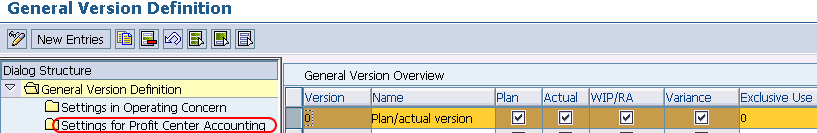 settings for profit center accounting