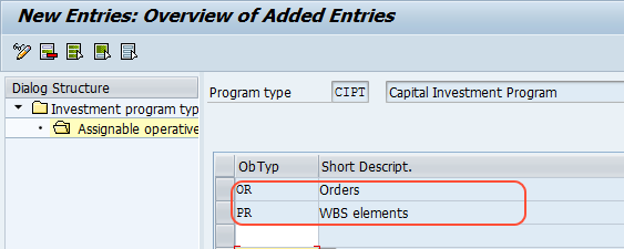 Assign Investment program types to Operative objects