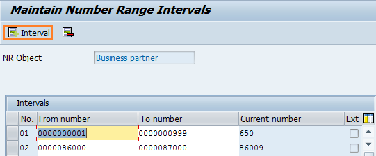 Actualizar intervalos de rango de números de socios comerciales