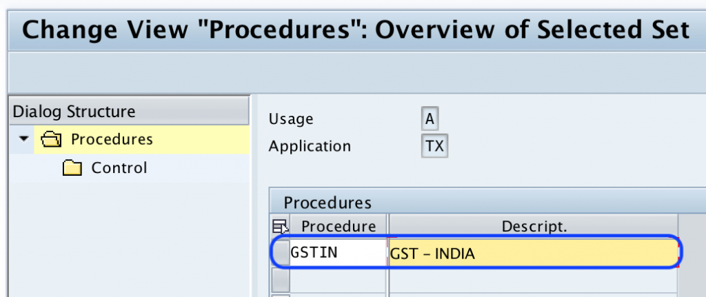 tax procedure assignment table in sap