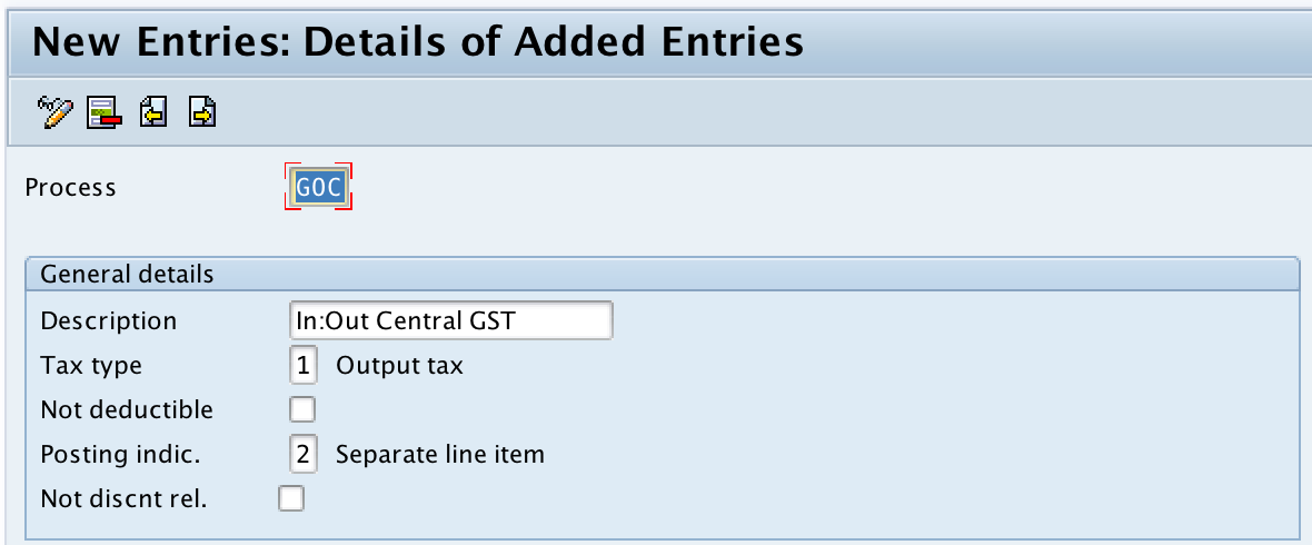 Tax account key out central GST SAP