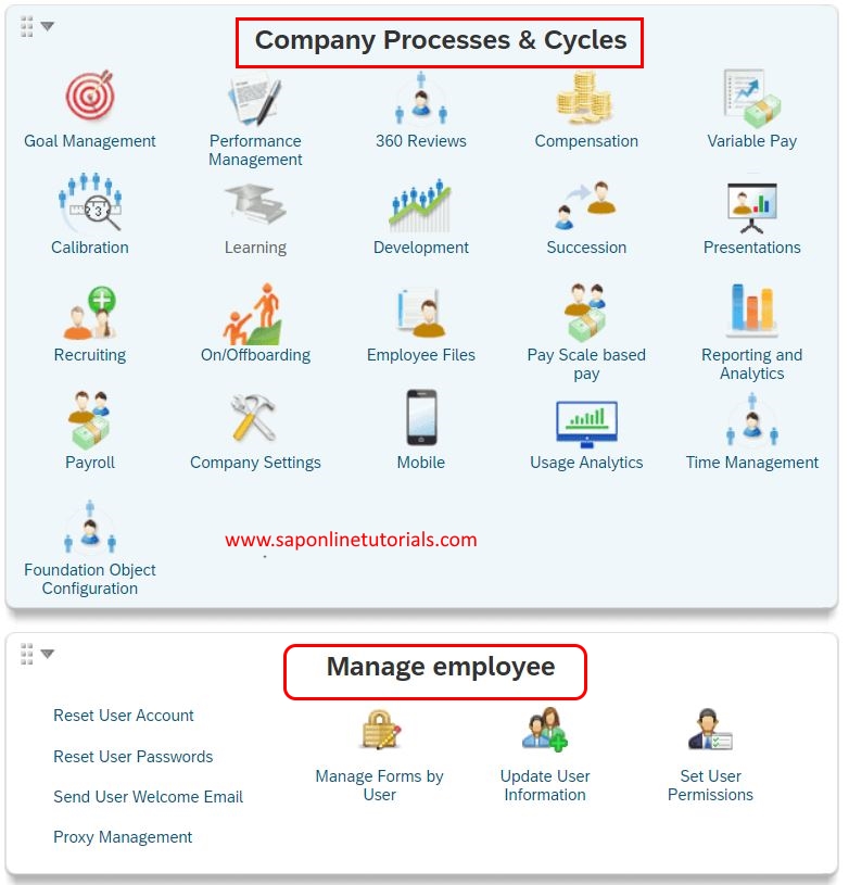 Admin Center in SAP Success Factors Home Screen