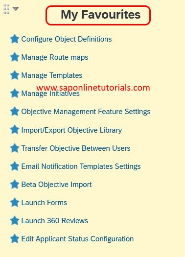 My Favourites in Admin Centre Success Factors