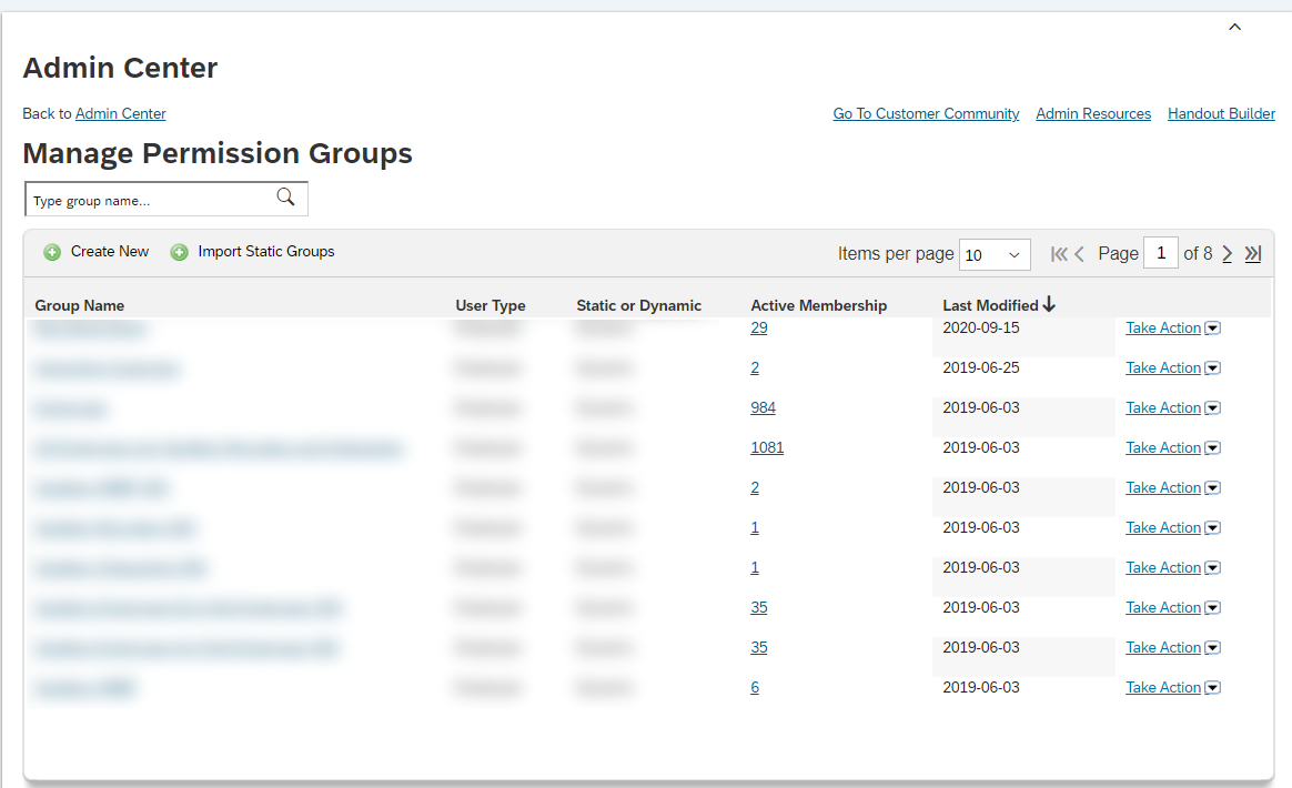 SAP SuccessFactors - Manage Permission groups screen