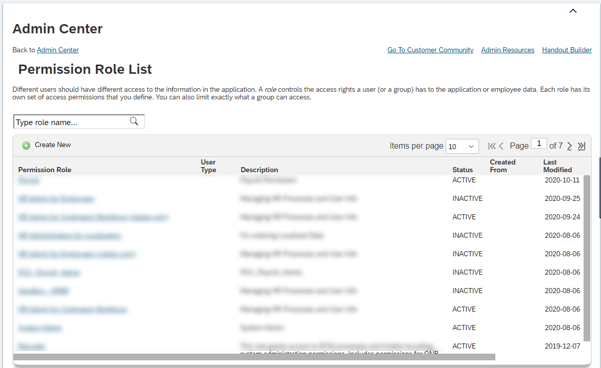 SAP successFactors Permission Role List