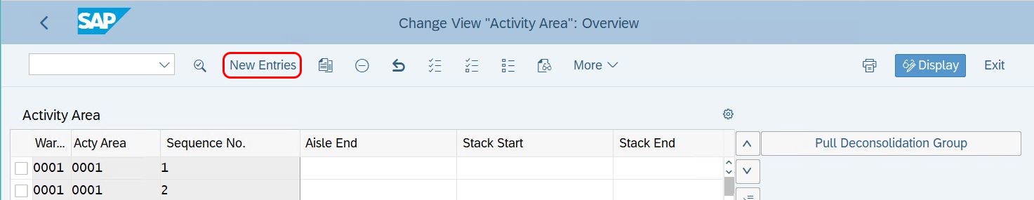 Activity Area new entries in SAP EWM