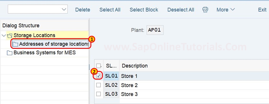 Addresses of storage location in SAP