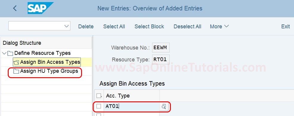 Asigne tipos de acceso a contenedores a tipos de recursos en SAP Hana EWM