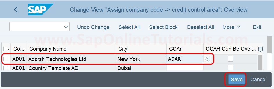 Assign Company Code to Credit Control Area in SAP Hana