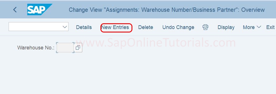 Assignment Warehouse Number Business Partners overview screen in SAP EWM