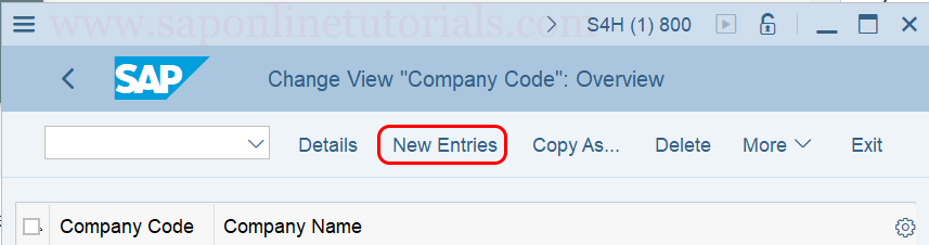 Código de empresa nuevas entradas en SAP Hana