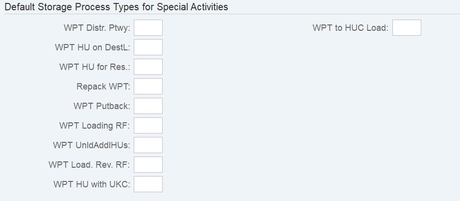 Default storage process types for special activities