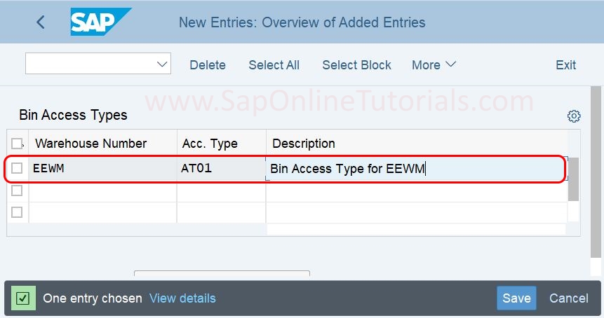 Define Bin Access Types in SAP S4Hana Embedded EWM Warehouse