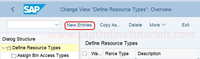 Definir tipos de recursos nuevas entradas en SAP S4Hana EWM