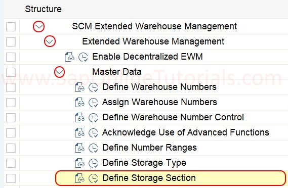 Define storage section - IMG path SAP S4Hana