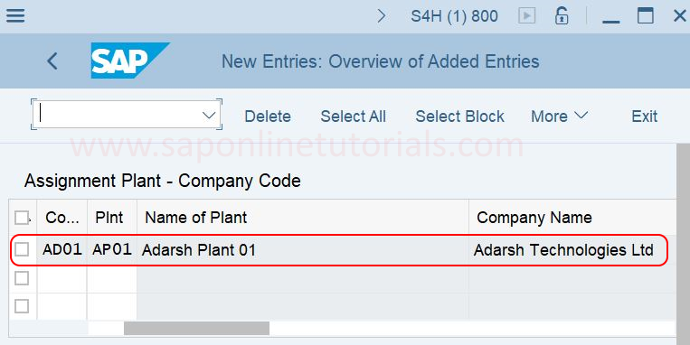 assignment of plant to company code