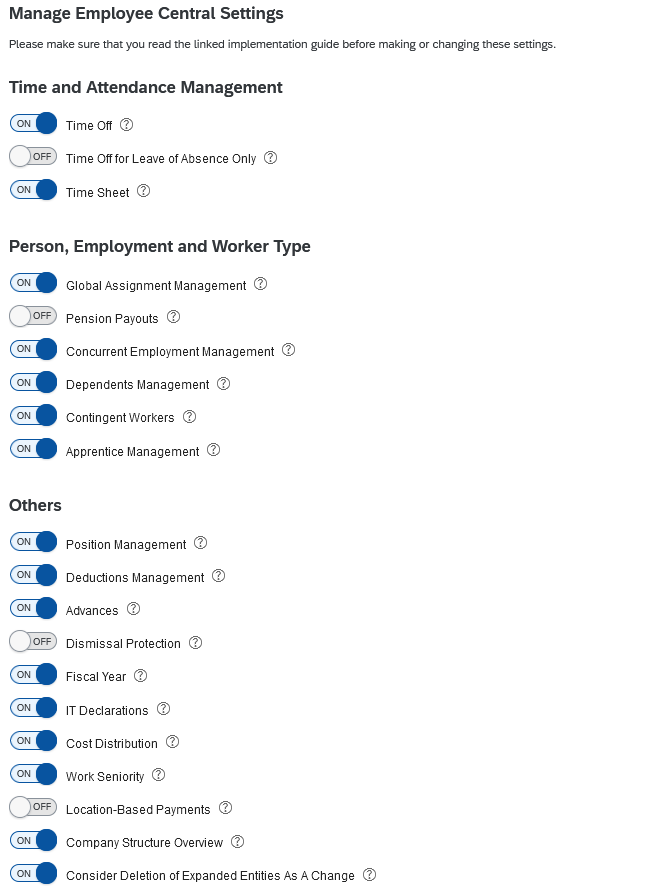 Manage Employee Central Settings