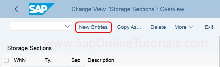 Storage sections new entries in SAP EWM Hana