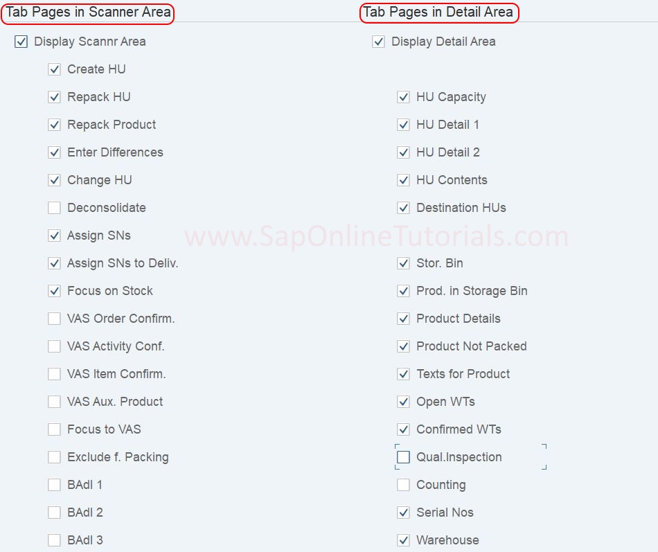 Work Center Layout Tab pages