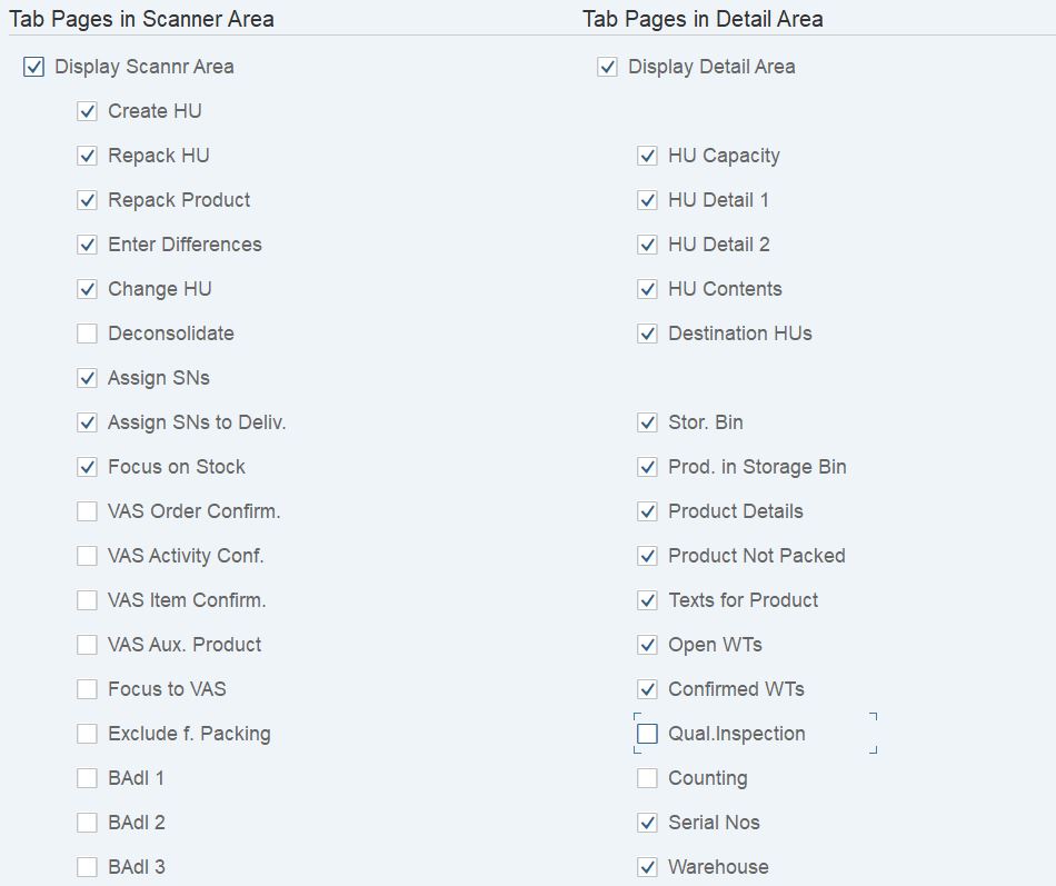 Work Center Layout Tab pages