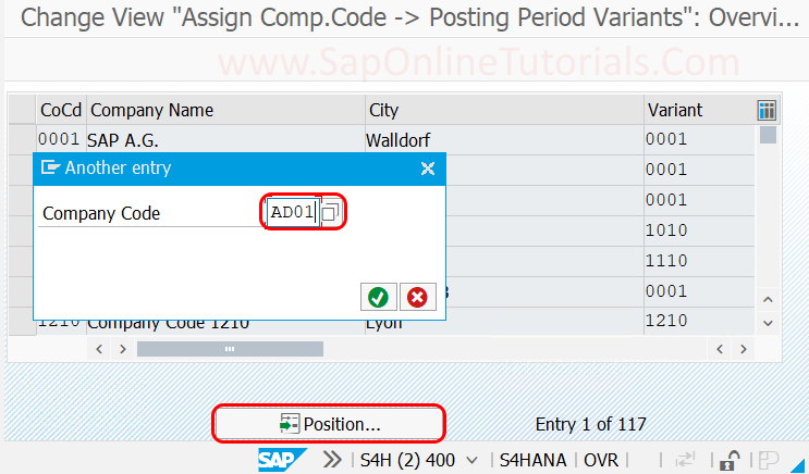 Asignar código de empresa: variantes del período contable en SAP S4 Hana