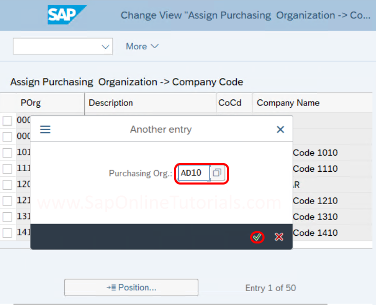 Assign Purchasing Organization to Company Code - position