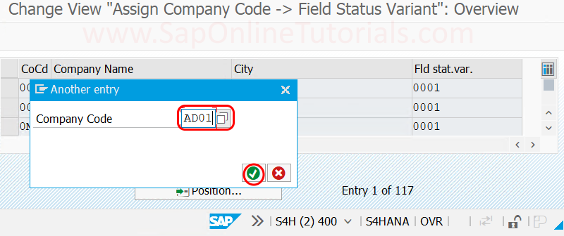 Assign company code - field status variant in SAP Hana