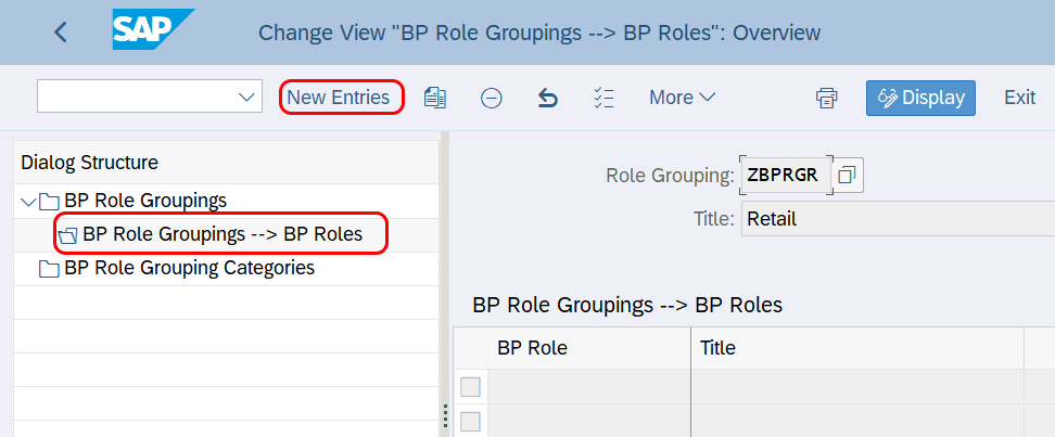 BP Role groupings - bp roles new entries in SAP Hana