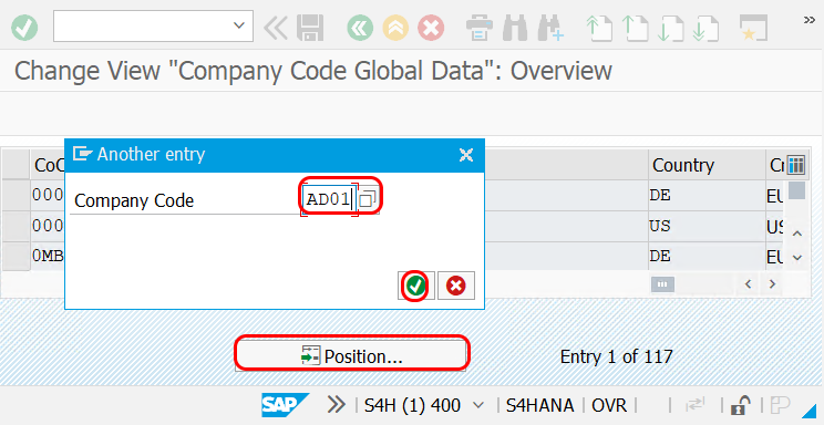 Company code global data in SAP Hana position