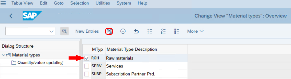 Copiar como tipos de materias primas en SAP S4 Hana