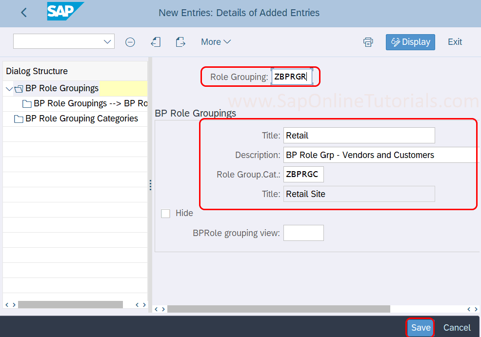 Create BP Role Groupings in SAP S4 Hana