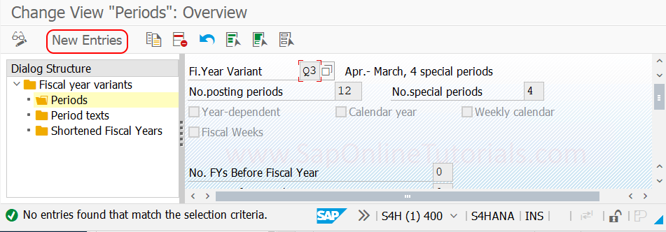 Fiscal Year variant periods new entries in SAP S4Hana