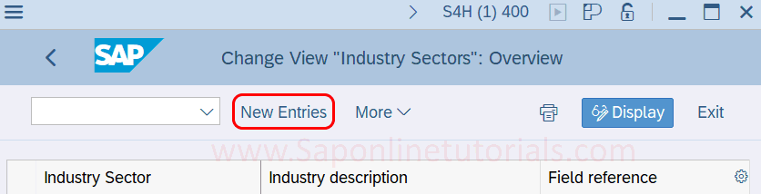 Industry sectors new entries in SAP Hana