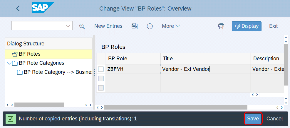 Save BP Roles in SAP Hana