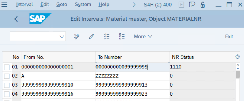 material number range assignment in sap