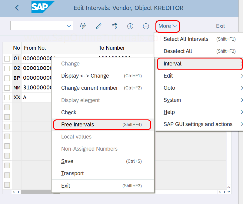 Intervalos libres para rangos de números de proveedores en SAP S4 Hana