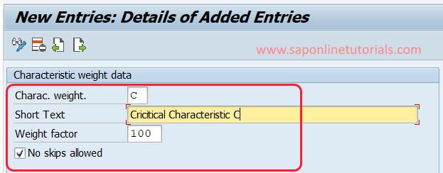 Definir pesos característicos en SAP