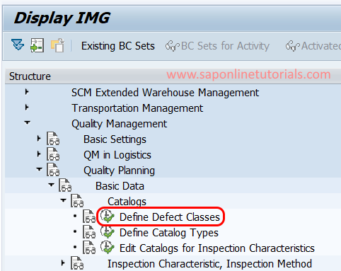 Define Defect Classes - SAP IMG Menu Path