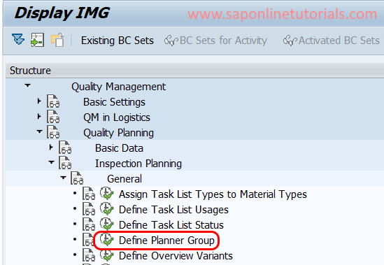 Definir grupo de planificadores en SAP QM - Menú IMG