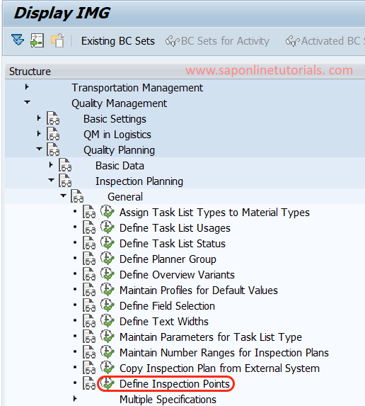 Define inspection points in SAP Hana QM